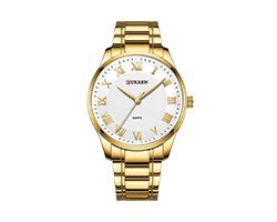 CURREN MEN'S GIFT WATCH IN WHITE ROMAN DIAL GOLDEN CHAIN